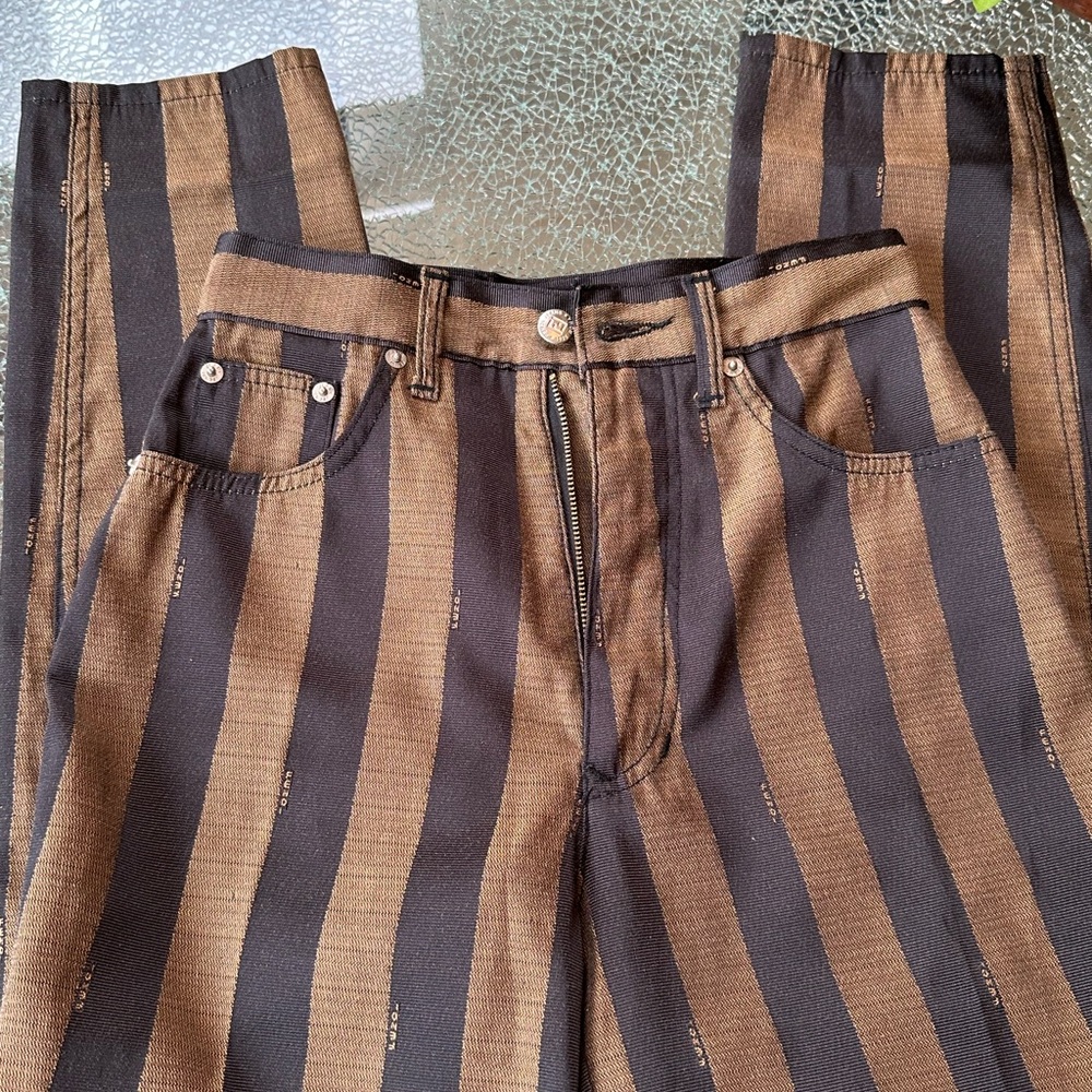 FENDI BROWN ON BROWN STILT LEG STRIPED DENIM PANT SEXY ROMA AMOR EUC - Picture 12 of 14